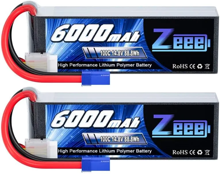 Zeee 4S Lipo Battery 6000mAh 14.8V 100C with EC5 Plug Soft Case for RC Plane Quadcopter Airplane Helicopter RC Car Truck RC Boat (2 Pack)