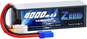 Zeee 5S Lipo Battery 4000mAh 18.5V 100C Soft Pack Lipos with EC5 Connector Compatible with RC Helicopter Airplane RC Car Boat Truck Racing Models