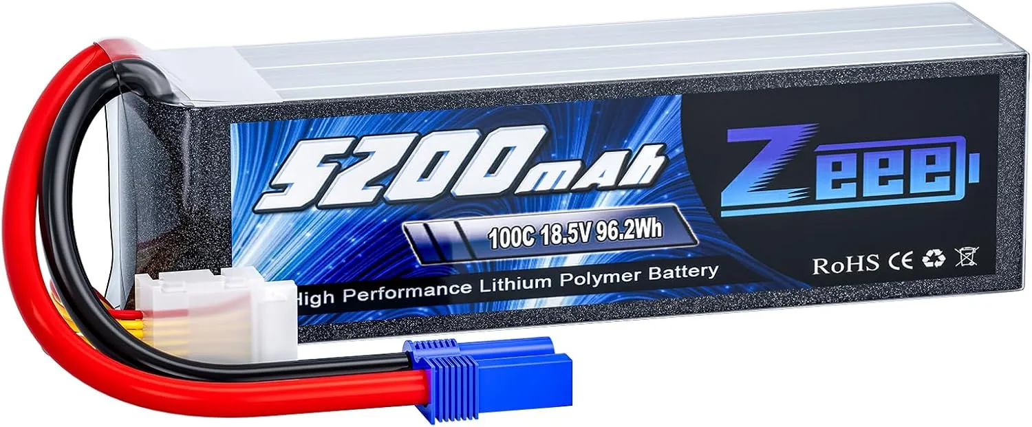 Zeee 5S Lipo Battery 5200mAh 18.5V 100C Soft Pack Lipos with EC5 Connector RC Battery for RC Airplane Helicopter RC Car Truck Quadcopter Boat Racing Hobby Models