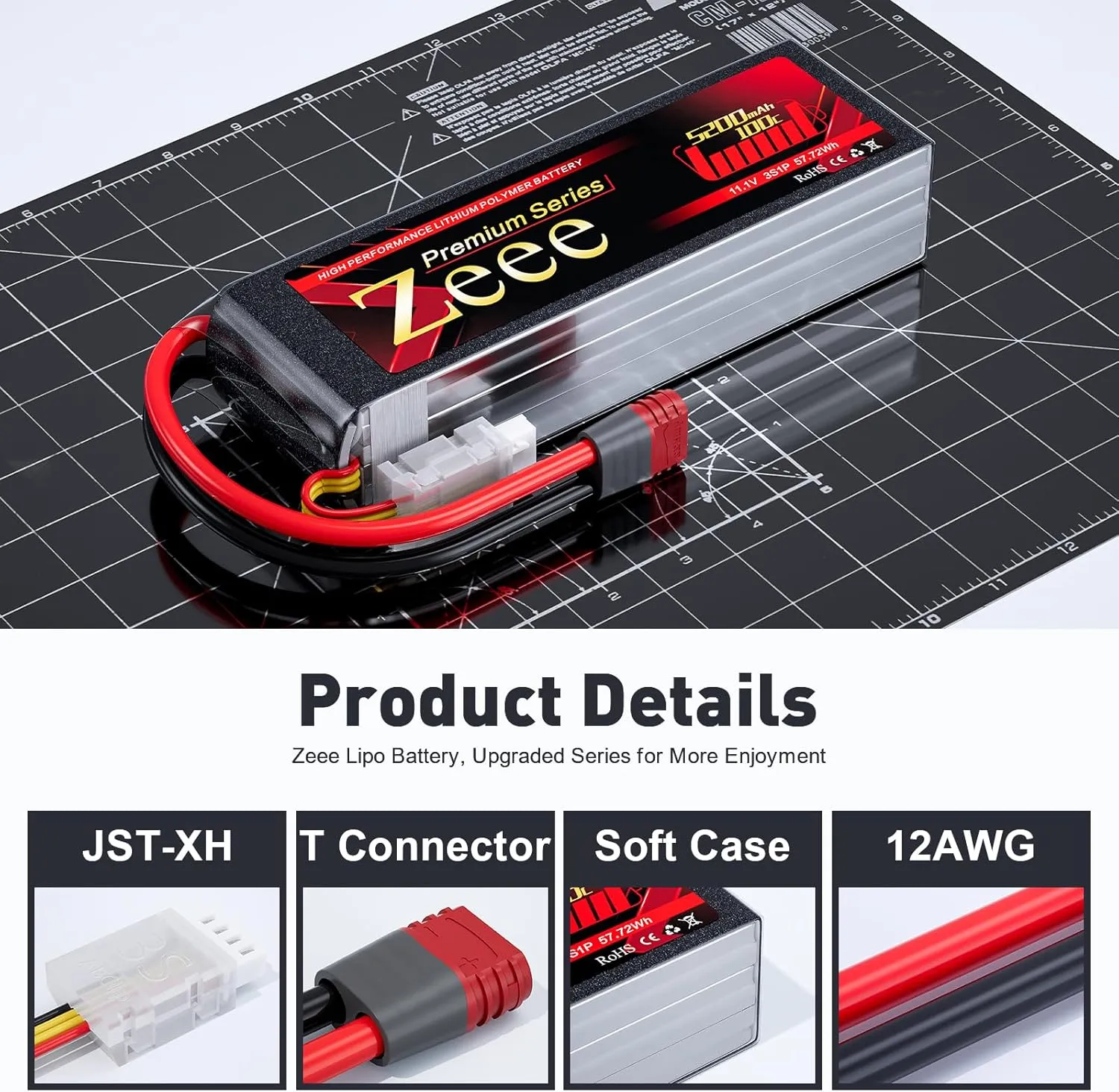 Zeee Premium Series 3S 5200mAh Lipo Battery 11.1V 100C Soft Case Battery with T Connector for RC Plane Quadcopter RC Airplane RC Helicopter RC Car Truck Boat(2 Pack)