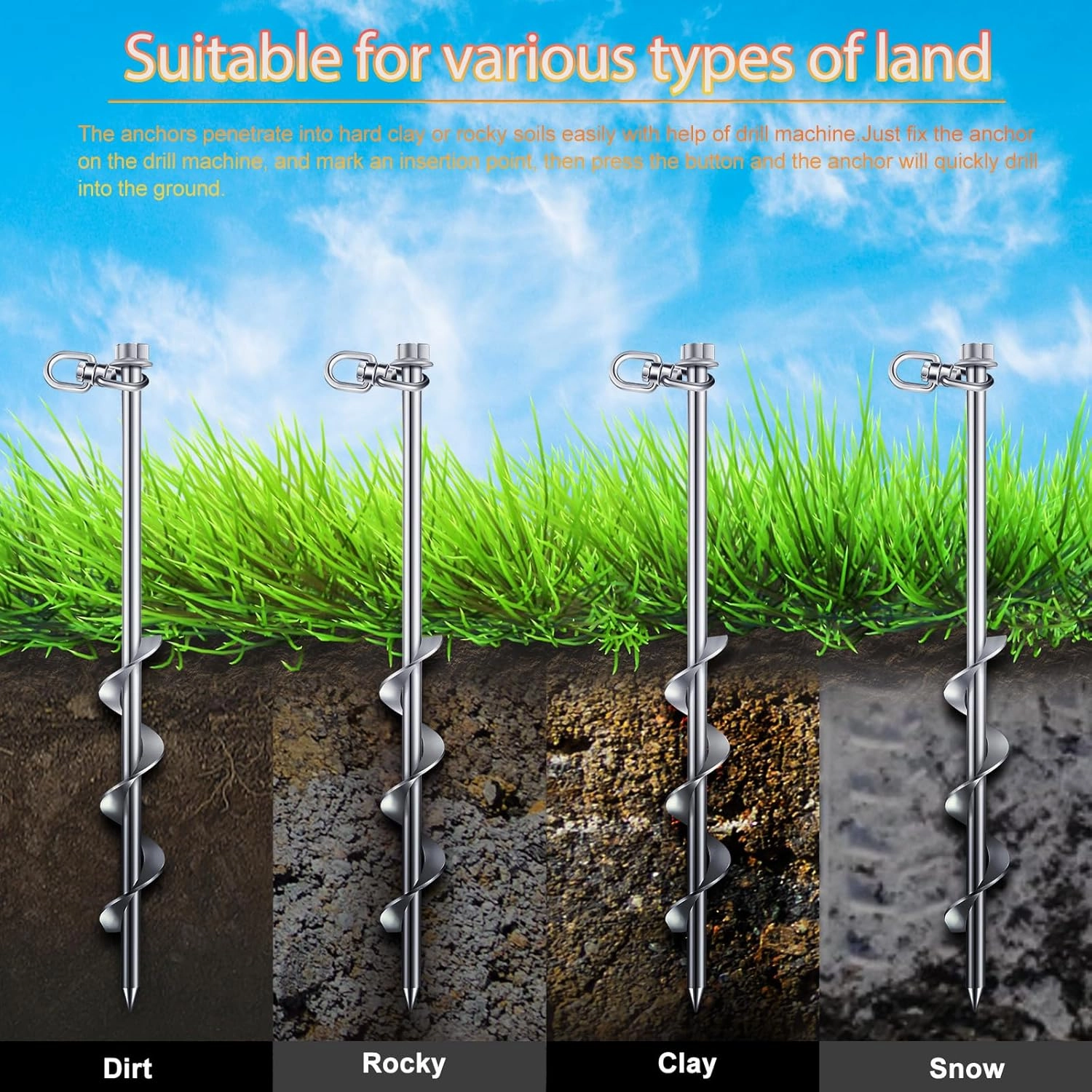 Zhengmy 24 Pcs Ground Anchors Screw in, 12 Inch Heavy Duty Tent Stakes with Trampoline Anchor Hook Ground Stakes for Camping Tent Canopies Ports Sheds Swing Sets Securing Animals (Silver)