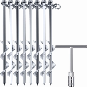Zhengmy 8 Pcs Ground Anchors Screw in, 12 Inch Heavy Duty Tent Stakes with Trampoline Anchor Hook Ground Stakes for Camping Tent Canopies Ports Sheds Swing Sets Securing Animals (Silver)