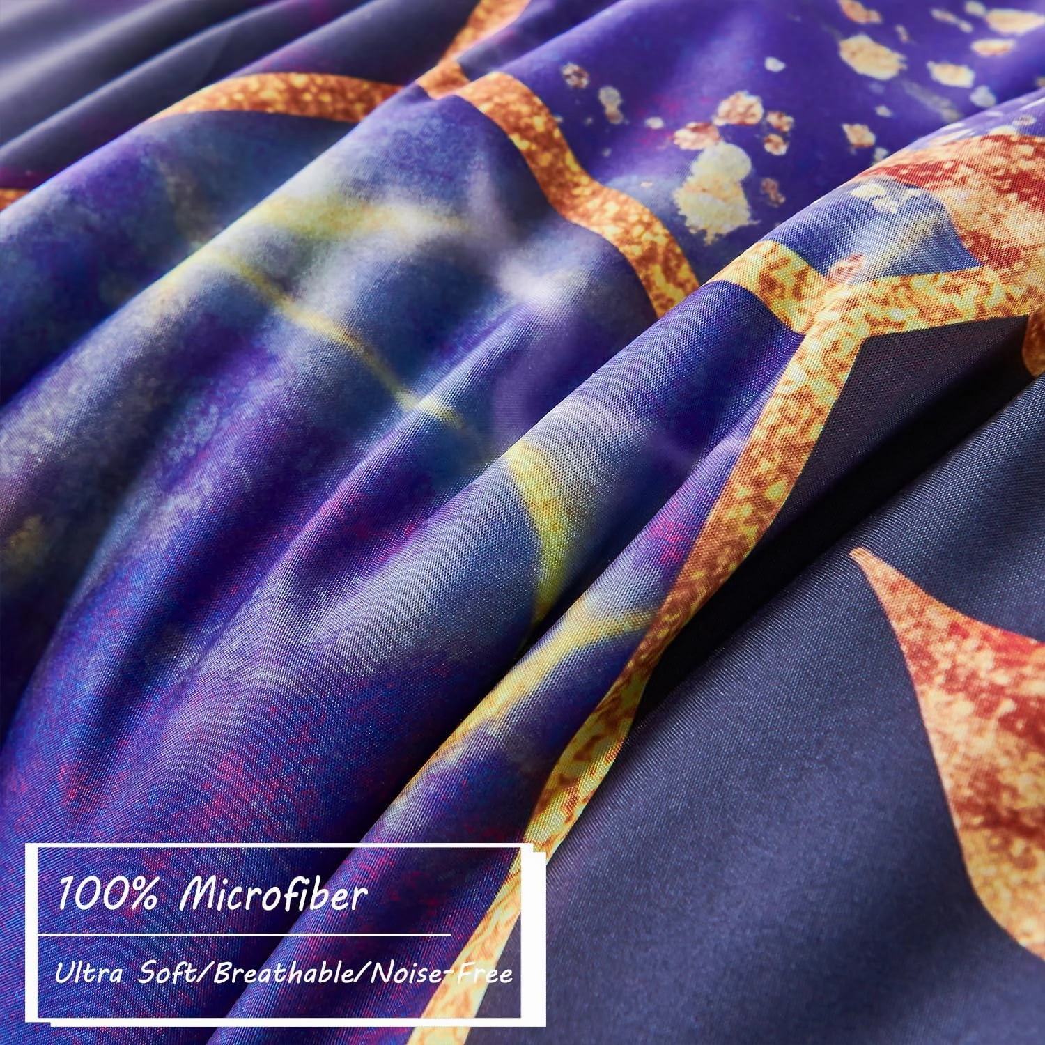 ZRNBAST 7 PC Purple and Gold Bed in a Bag - Marble Hexagon Full Size Comforter Set With Sheets, Geometric Leaf Print Luxury Modern Bedding for Teens Adults (Full)