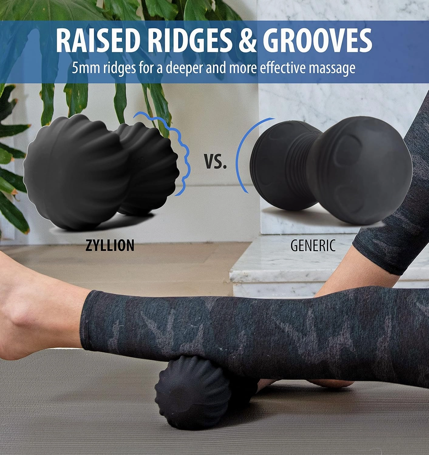 Zyllion Rechargeable Vibrating Massage Ball - Cordless 4-Mode Deep Tissue Peanut Massager Roller for Muscle Pain Relief, Plantar Fasciitis, Sciatica, Fibromyalgia on Feet, Legs, Neck, Back - Black